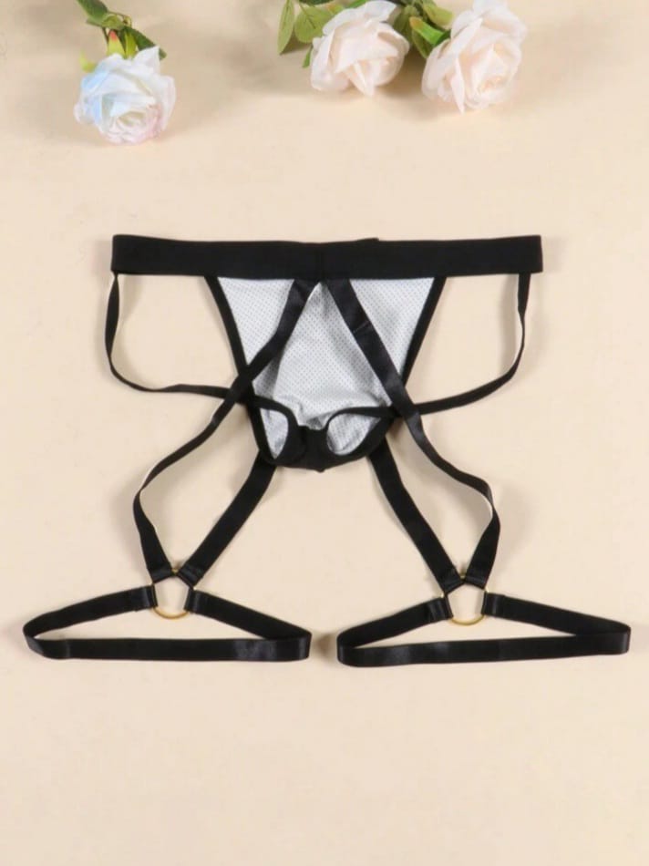 Bonga Boys Men's Leg Ring Metal Strap One Piece Thong Underwear Fashion Bow Decoration Soft Breathable Elastic